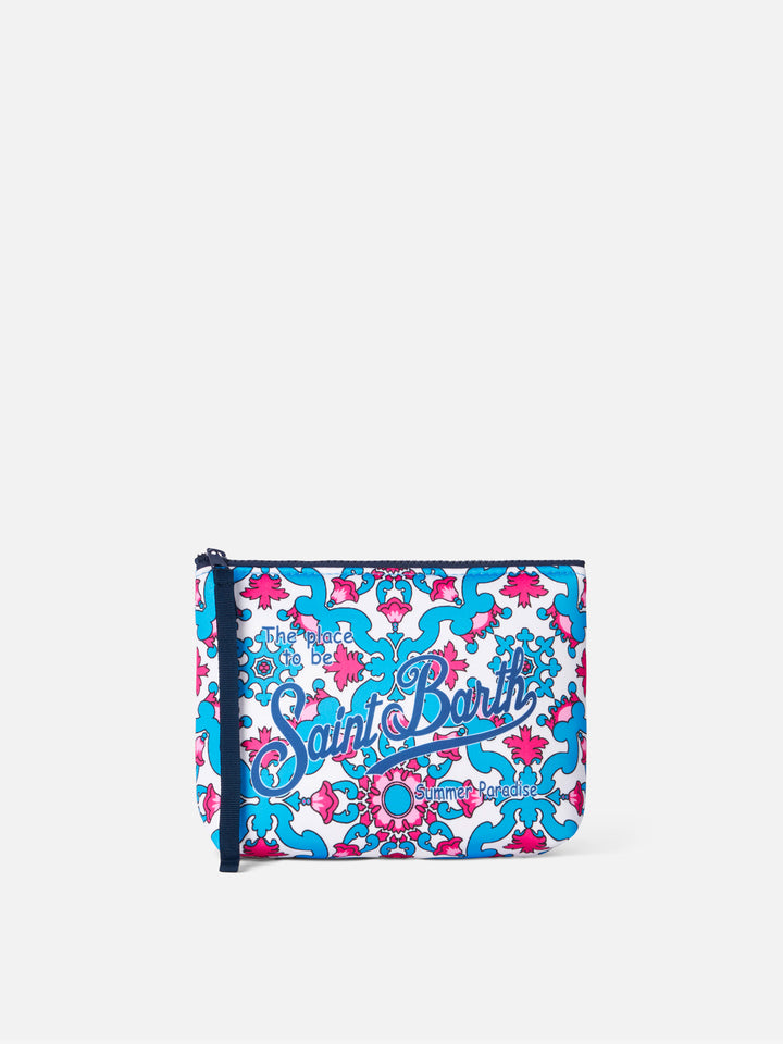 Pochette Aline in scuba con stampa maiolica