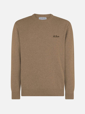 Man crewneck camel sweater with St. Barth embroidery - MC2 Saint Barth
