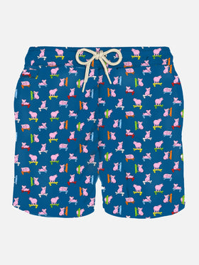 Man light fabric swim shorts with skater pigs print - MC2 Saint Barth