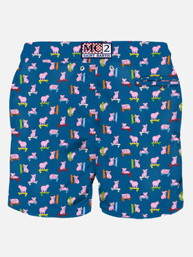 Man light fabric swim shorts with skater pigs print - MC2 Saint Barth