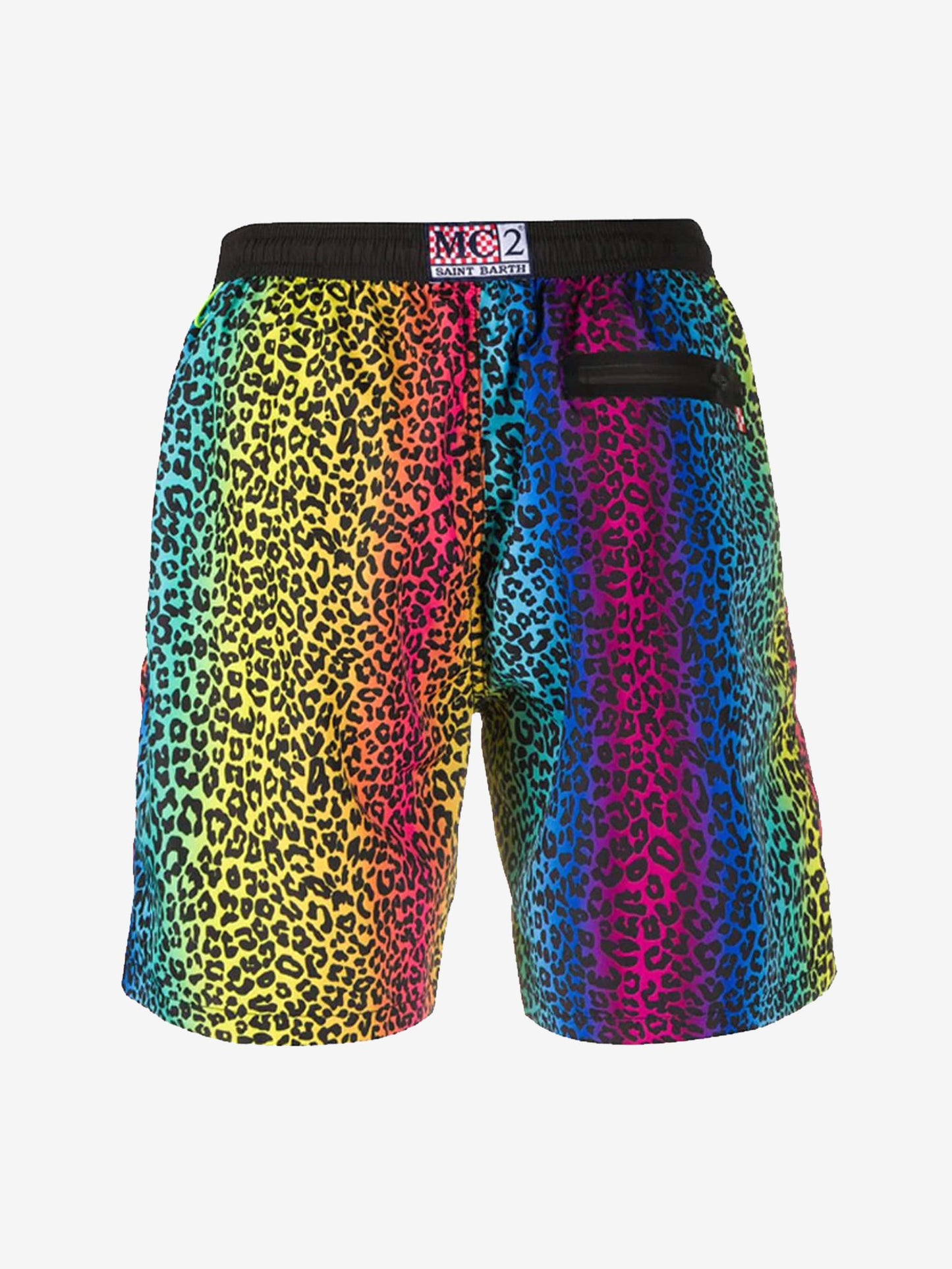 Animalier rainbow print light fabric zipped swim shorts - MC2 Saint Barth