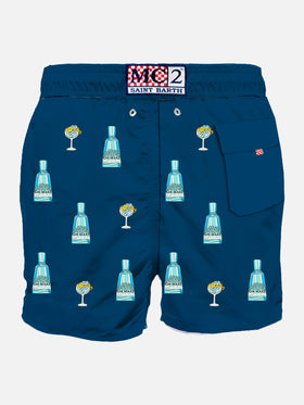 Man blue classic swim shorts with Gin Mare embroidery | GIN MARE SPECIAL EDITION - MC2 Saint Barth