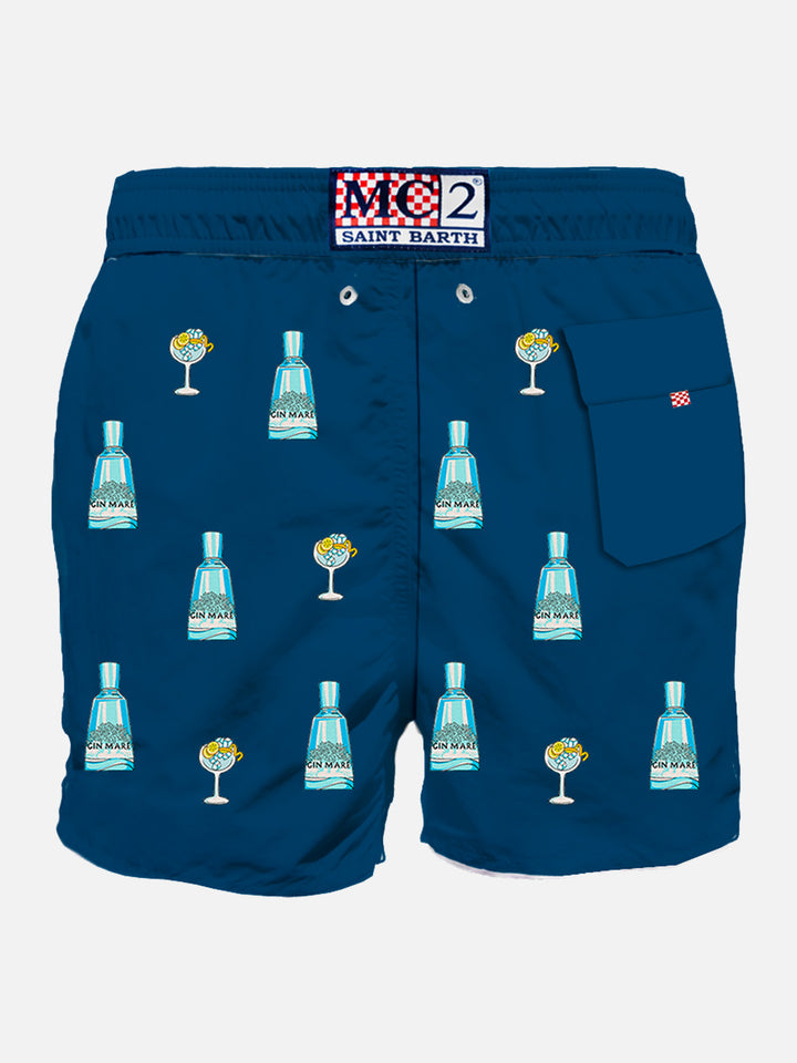 Man blue classic swim shorts with Gin Mare embroidery | GIN MARE SPECIAL EDITION - MC2 Saint Barth