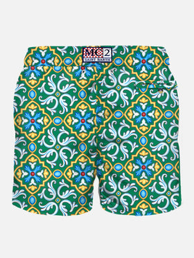 Man light fabric swim shorts with majolica print - MC2 Saint Barth