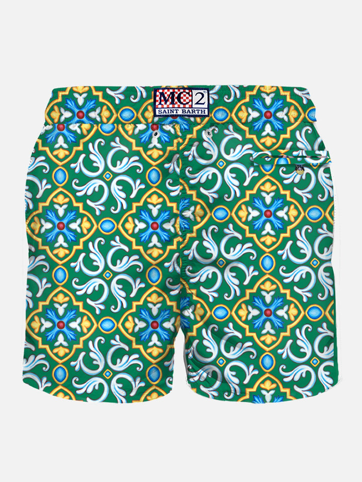 Man light fabric swim shorts with majolica print - MC2 Saint Barth
