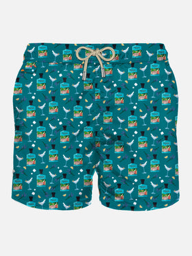 Man light fabric swim shorts with Portofino gin print | PORTOFINO DRY GIN SPECIAL EDITION