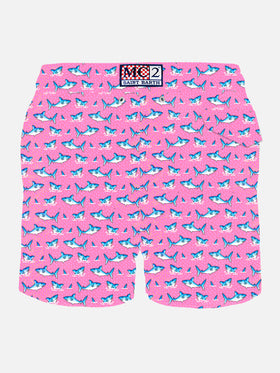 Herren-Badeshorts aus leichtem Stoff mit Hai-Aufdruck