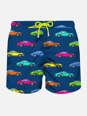 Man light fabric swim shorts with cars print