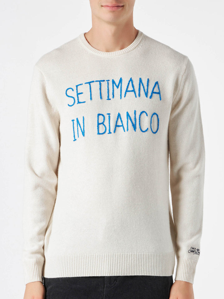 Man white sweater with Settimana in bianco embroidery - MC2 Saint Barth