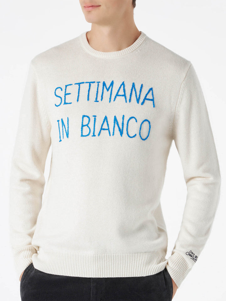 Man white sweater with Settimana in bianco embroidery - MC2 Saint Barth