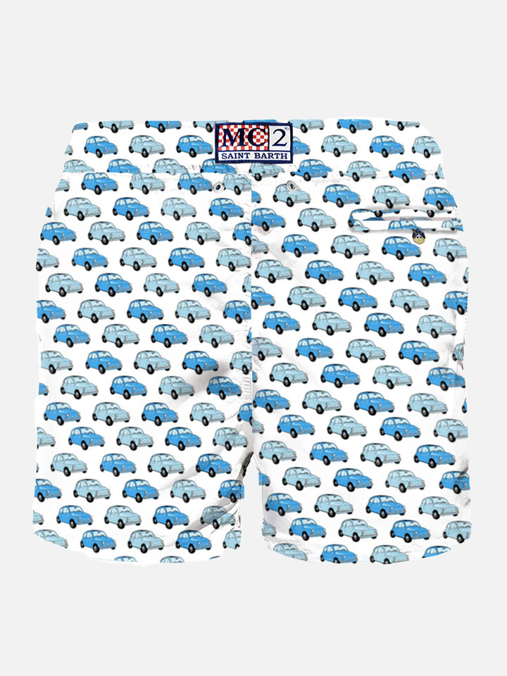 Man light fabric swim shorts with Fiat 500 car print | FIAT© 500 Special Edition - MC2 Saint Barth