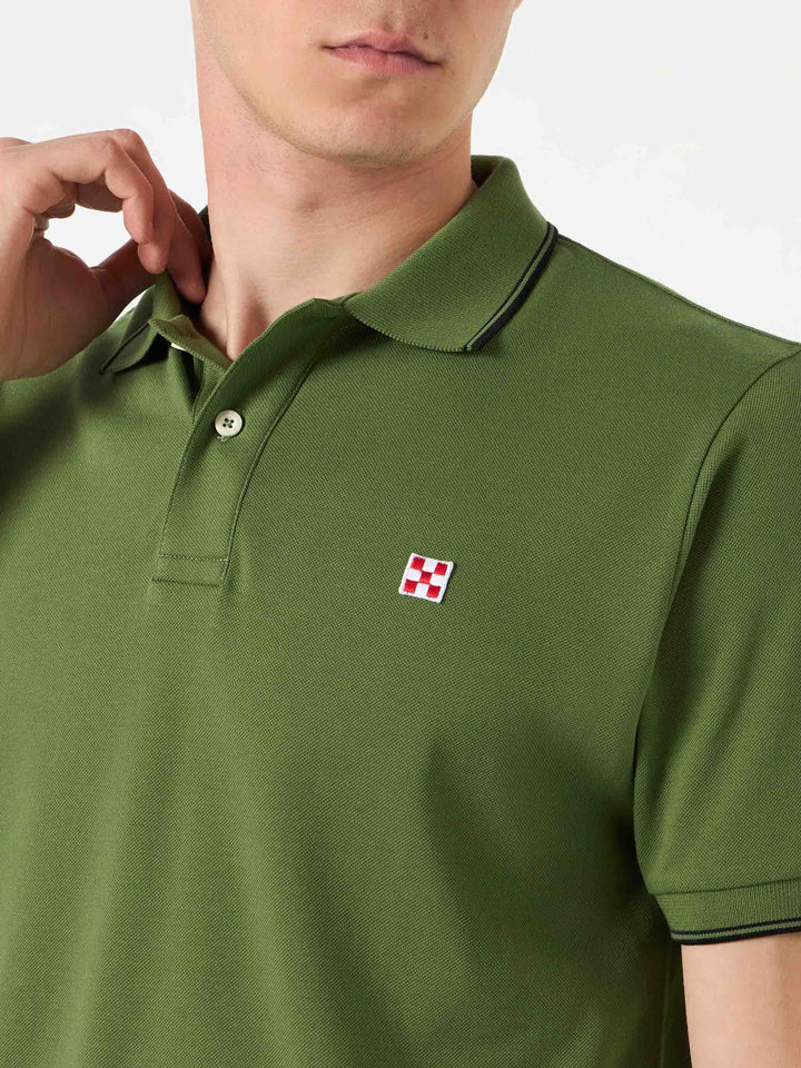 Military green piquet polo with St. Barth check logo - MC2 Saint Barth
