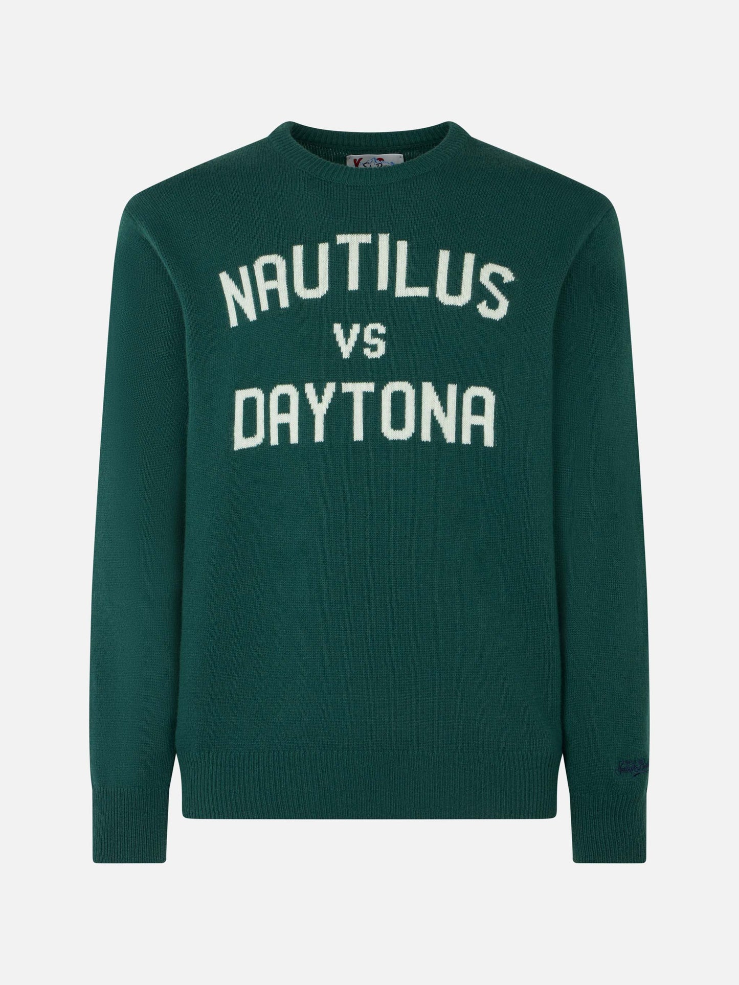 Man crewneck sweater with Nautilus vs Daytona jacquard print