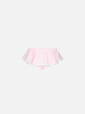 Enfant vichy print ruffled swim briefs with bows - MC2 Saint Barth