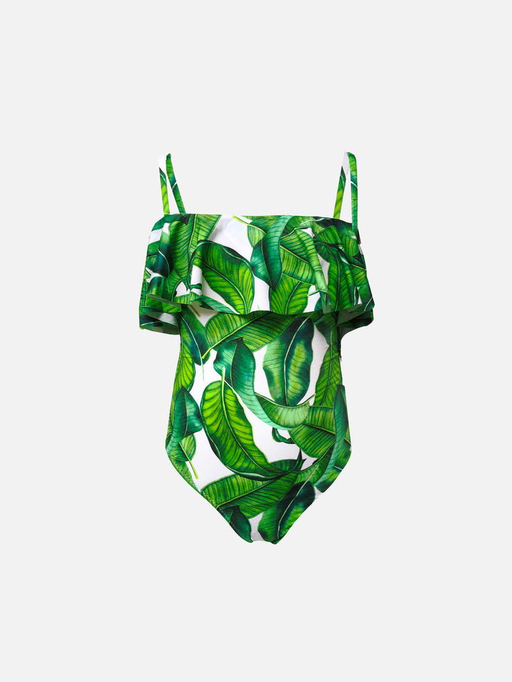 Girl one piece swimsuit with banana leaves print - MC2 Saint Barth