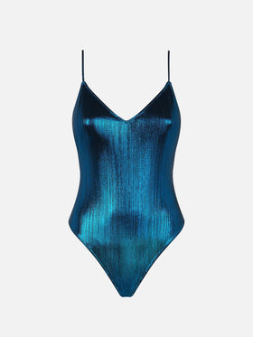 Woman lamina blue one piece swimsuit - MC2 Saint Barth
