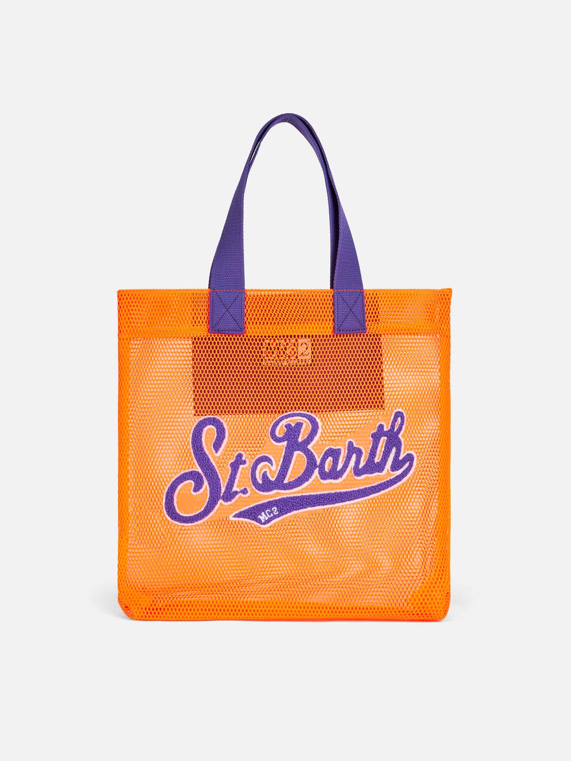 Mesh orange shopper bag with front terry embroidery - MC2 Saint Barth