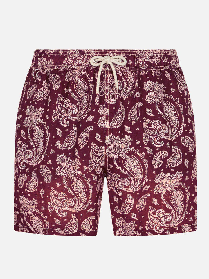 Man light fabric swim shorts with burgundy paisley print - MC2 Saint Barth