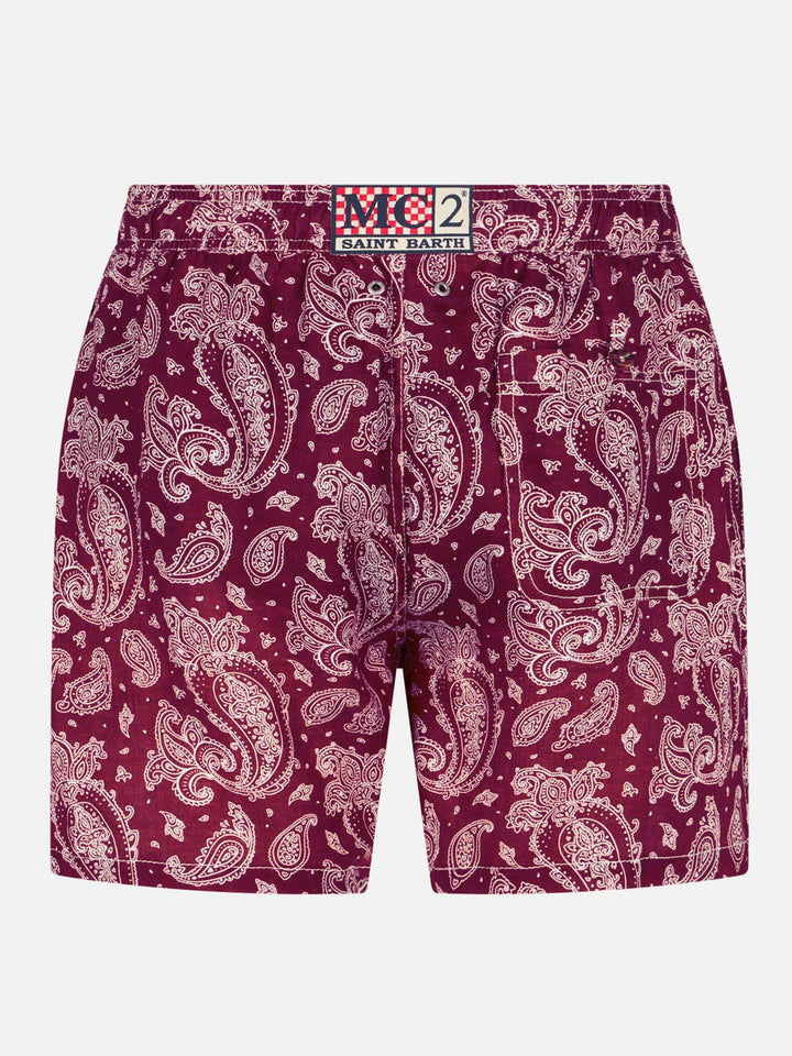 Man light fabric swim shorts with burgundy paisley print - MC2 Saint Barth