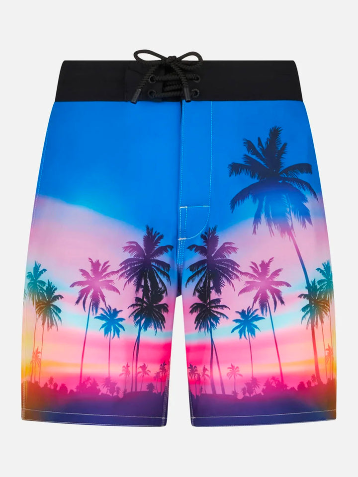 Man comfort and stretch surf shorts with palm print - MC2 Saint Barth