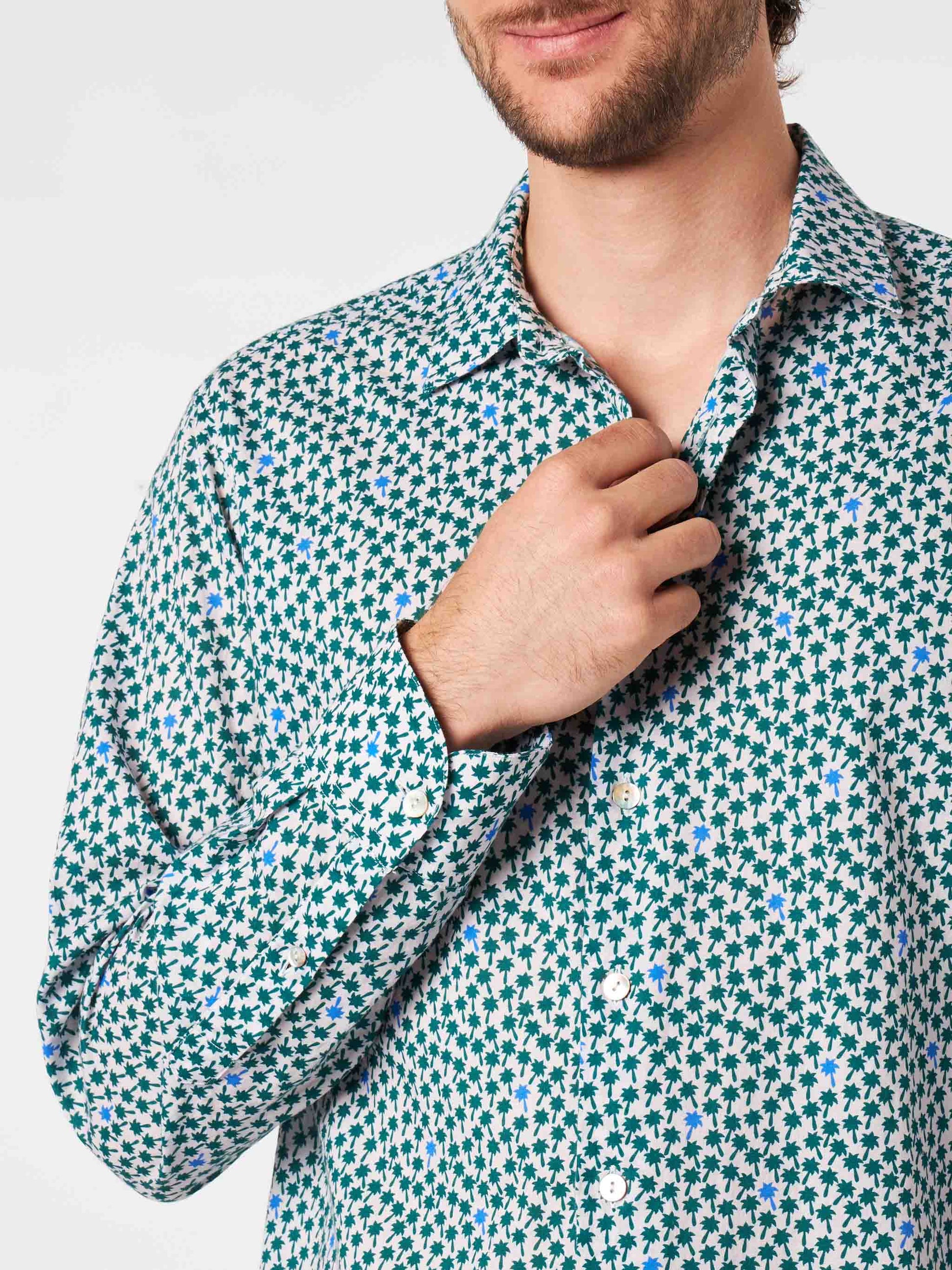 Man muslin cotton Sikelia shirt with palms print - MC2 Saint Barth