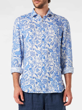 Man linen Pamplona shirt with flower print - MC2 Saint Barth