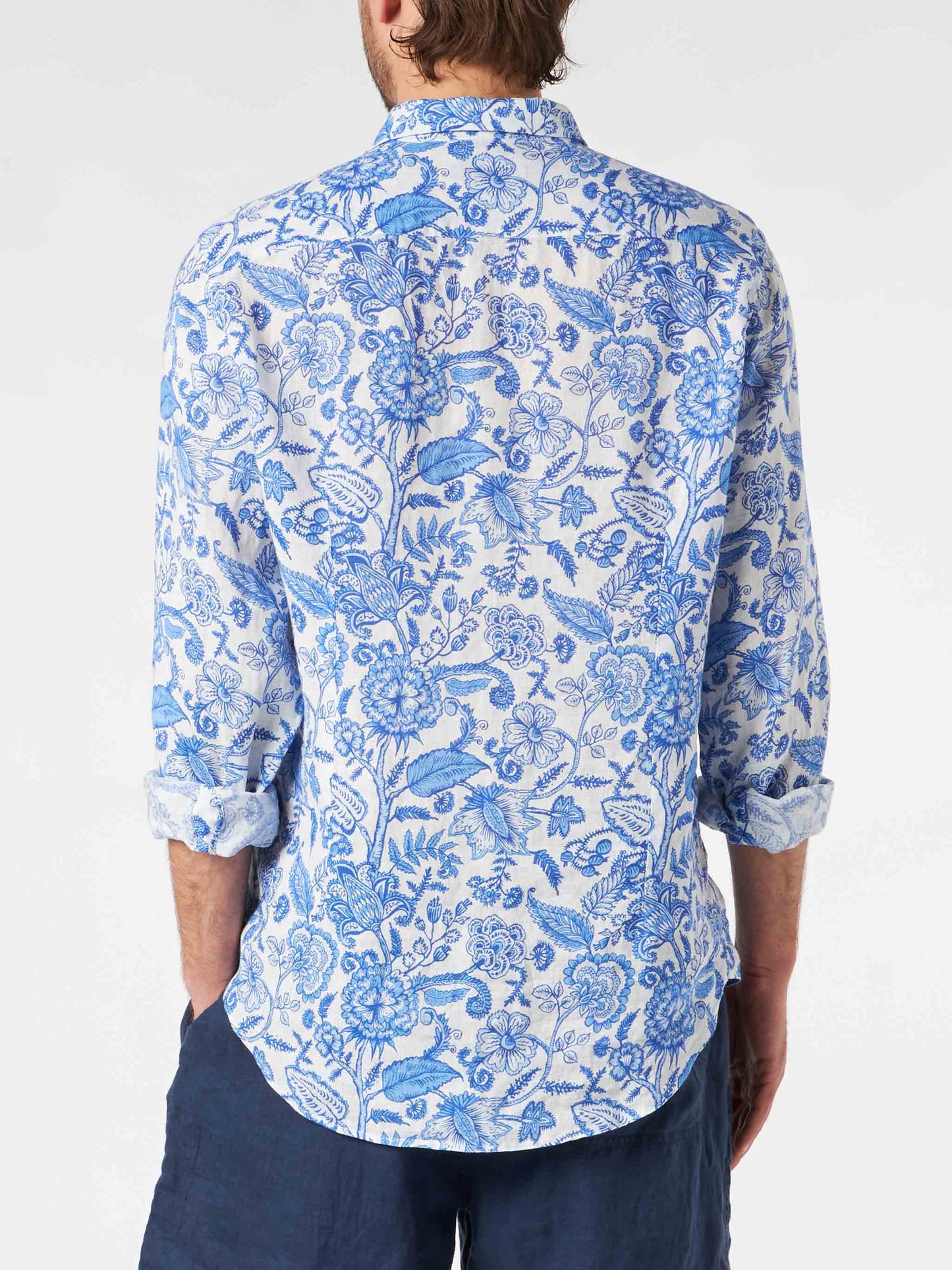 Man linen Pamplona shirt with flower print - MC2 Saint Barth