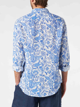 Man linen Pamplona shirt with flower print - MC2 Saint Barth