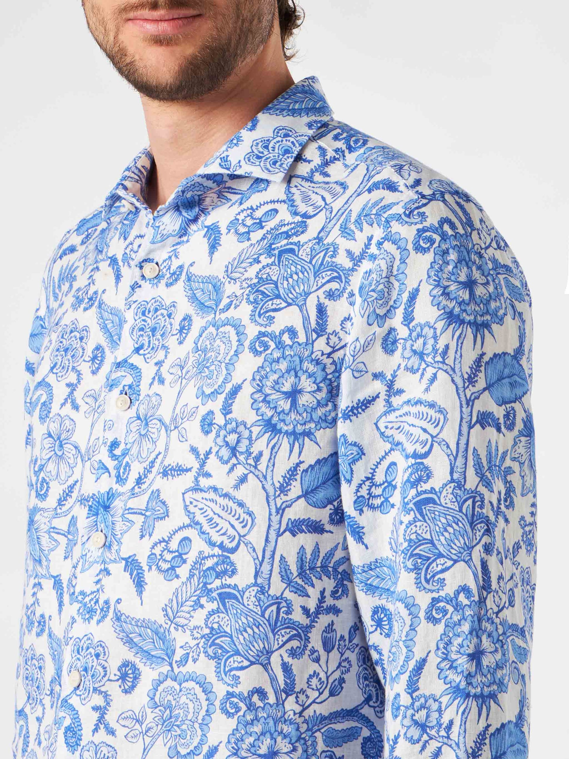 Man linen Pamplona shirt with flower print - MC2 Saint Barth