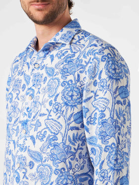 Man linen Pamplona shirt with flower print - MC2 Saint Barth