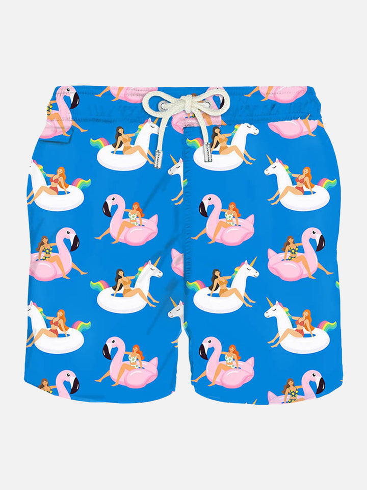 Man light fabric swim shorts with summer girls print - MC2 Saint Barth