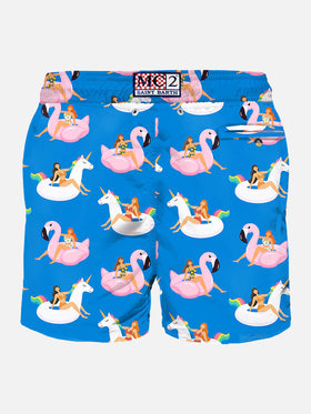Man light fabric swim shorts with summer girls print - MC2 Saint Barth
