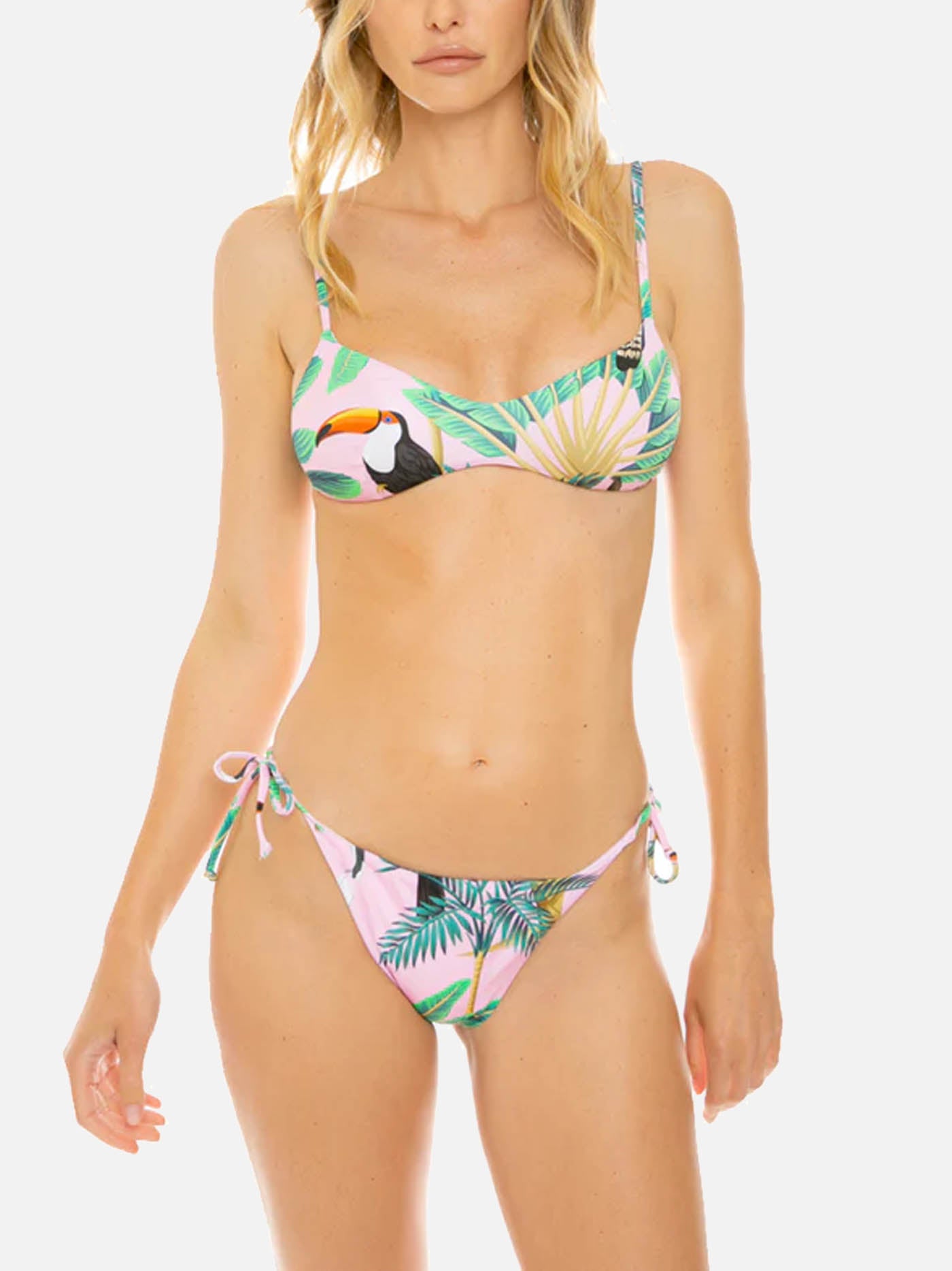 Pink tropical print bikini with bralette top - MC2 Saint Barth