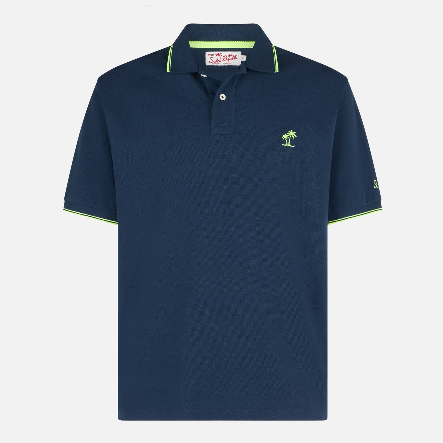 Blue piquet polo with St. Barth logo and contrasts - MC2 Saint Barth