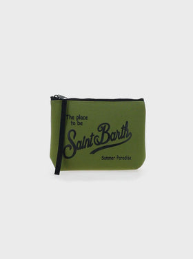 Aline – Pochette aus Scuba-Material in Militärgrün