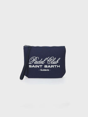 Pochette in piqué blu navy Aline con ricamo Padel Club Saint Barth