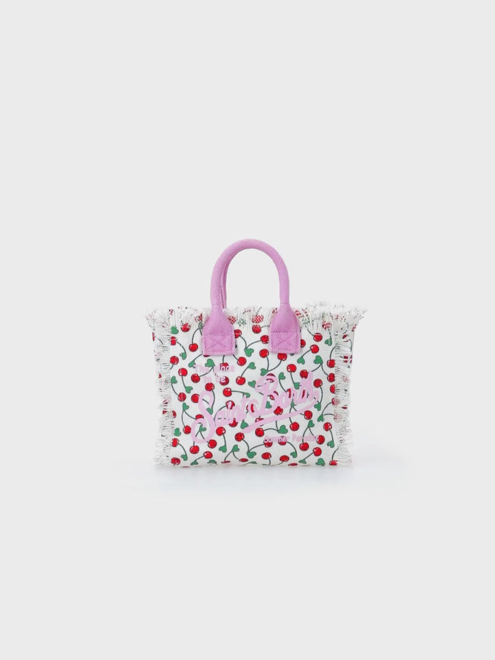 Borsa Mini Vanity in tela di cotone color ciliegia