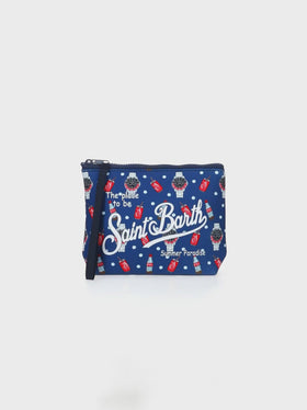 Aline scuba pochette with watches and cola print