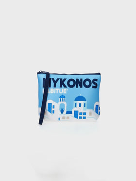 Aline Scuba-Pochette mit Mykonos-Postkartendruck
