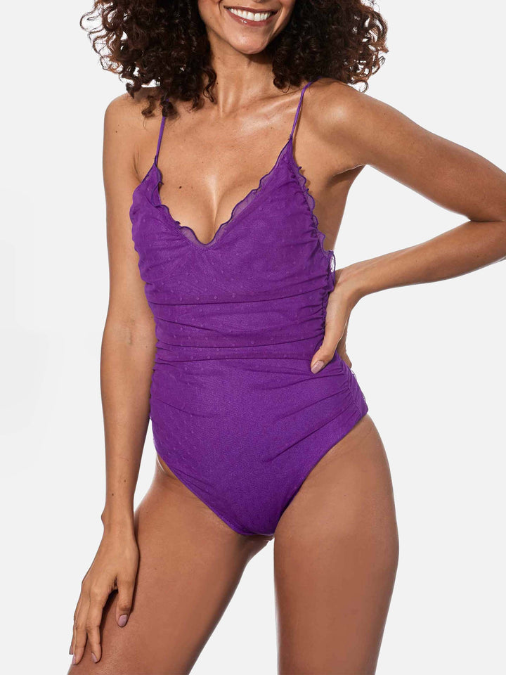 Purple one piece swimsuit Francoise with tulle - MC2 Saint Barth