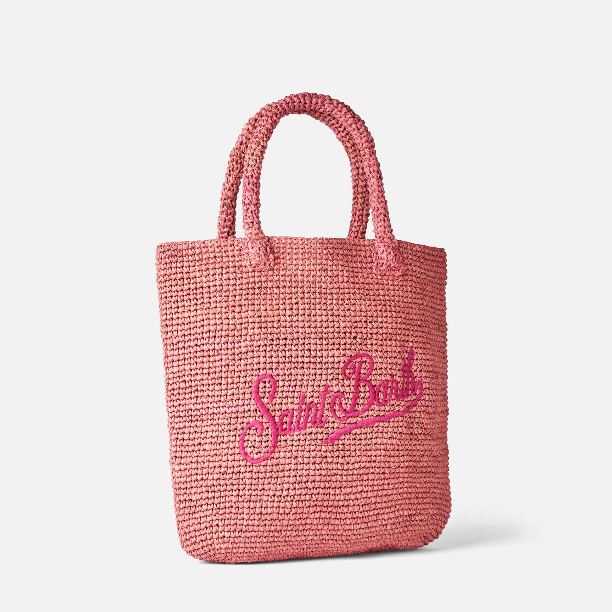 Raffia bucket pink bag with embroidery - MC2 Saint Barth