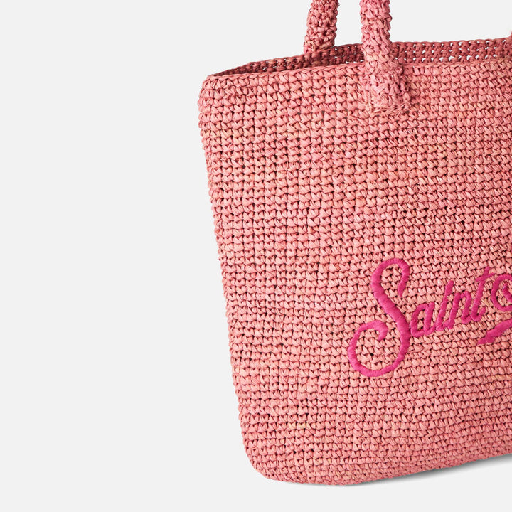 Raffia bucket pink bag with embroidery - MC2 Saint Barth
