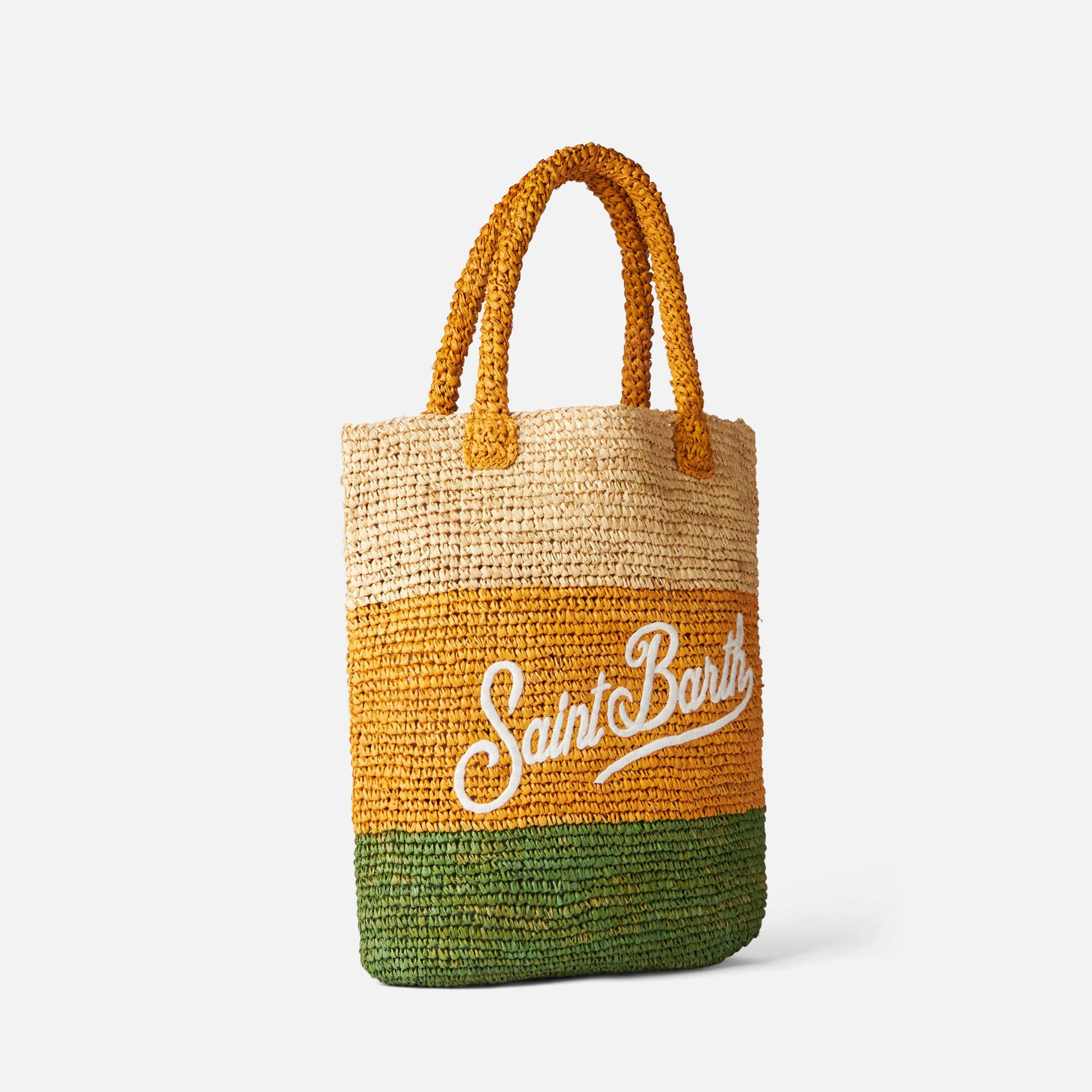 Raffia bucket bag with multicolor stripes and embroidery - MC2 Saint Barth