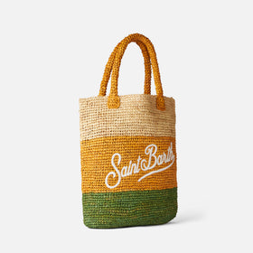 Raffia bucket bag with multicolor stripes and embroidery - MC2 Saint Barth