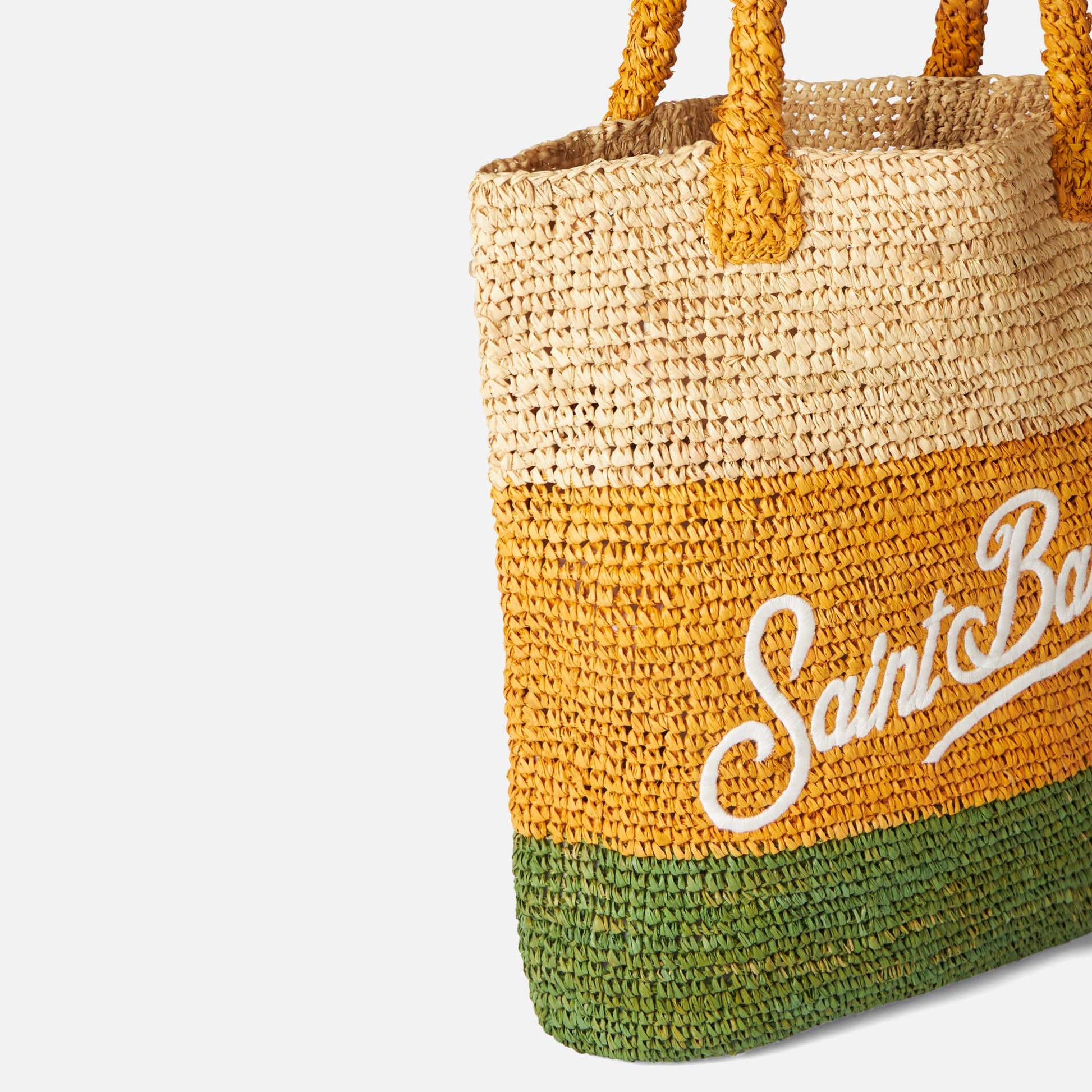 Raffia bucket bag with multicolor stripes and embroidery - MC2 Saint Barth