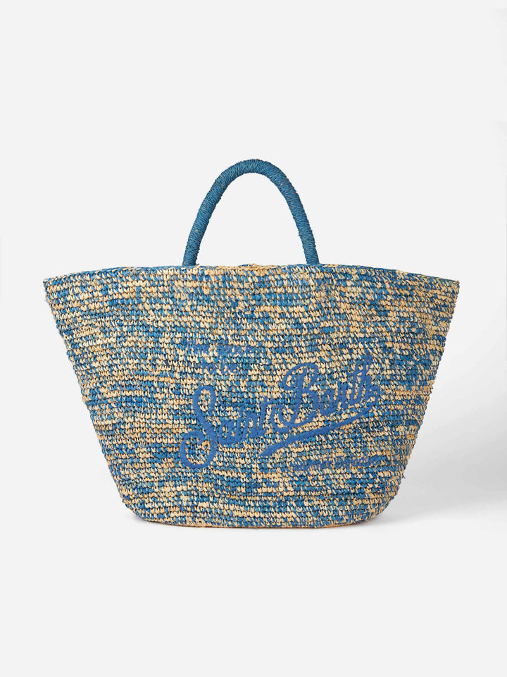 Raffia blue and white bag with front embroidery - MC2 Saint Barth