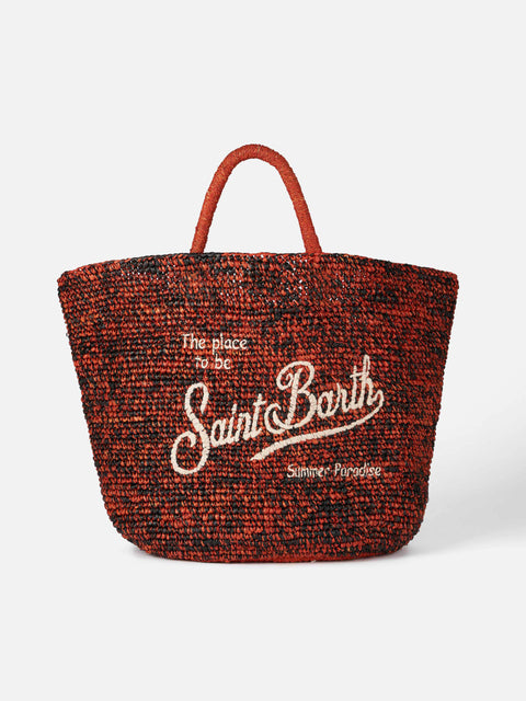 Raffia black and orange bag with front embroidery - MC2 Saint Barth