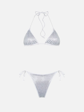 Bikini triangle blanc pour femme avec strass 