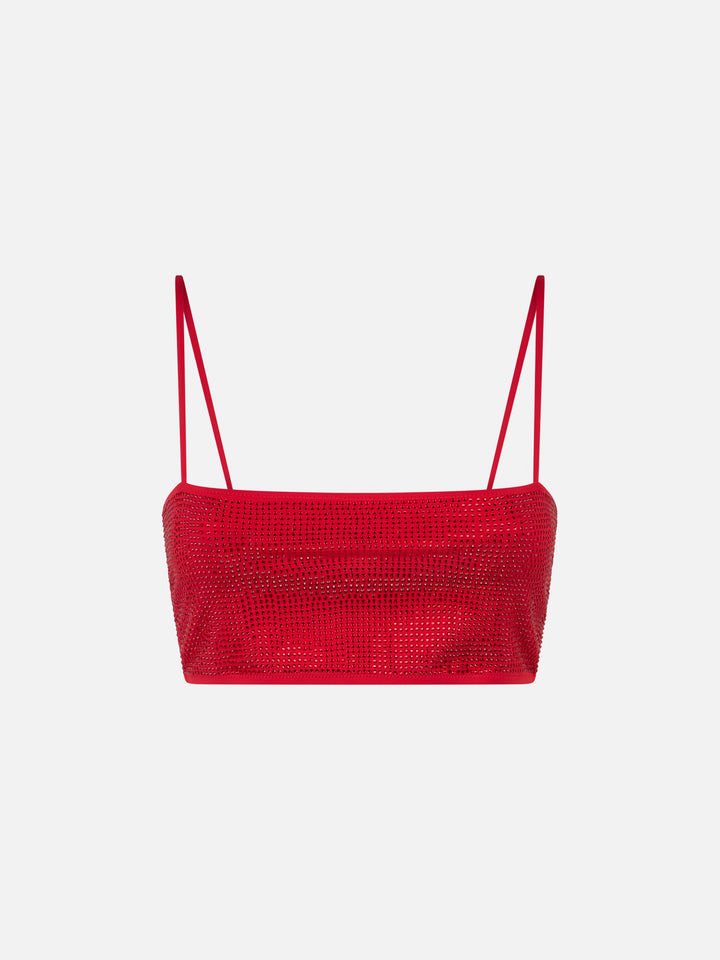 Woman bandeau red top with rhinestone