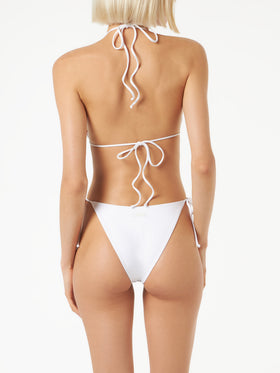 Bikini triangle blanc pour femme avec strass 